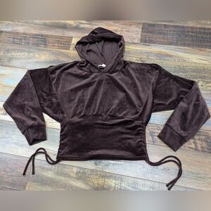 Coco + Jaimeson Brown velour hoodie pullover top long sleeve Sz L